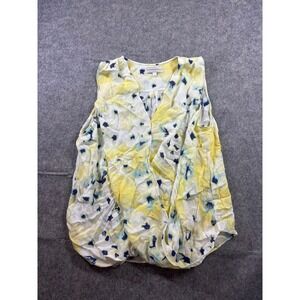Katherine Kelly Silk Tank Faux Wrap Blouse Yellow Abstract Floral V-Neck Women L